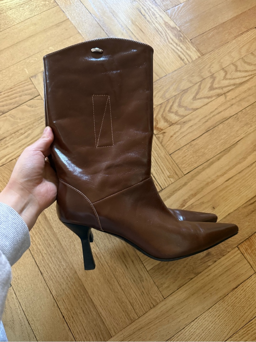 Our Legacy Brown Pointed-Toe Mid-Calf Heel Boots
